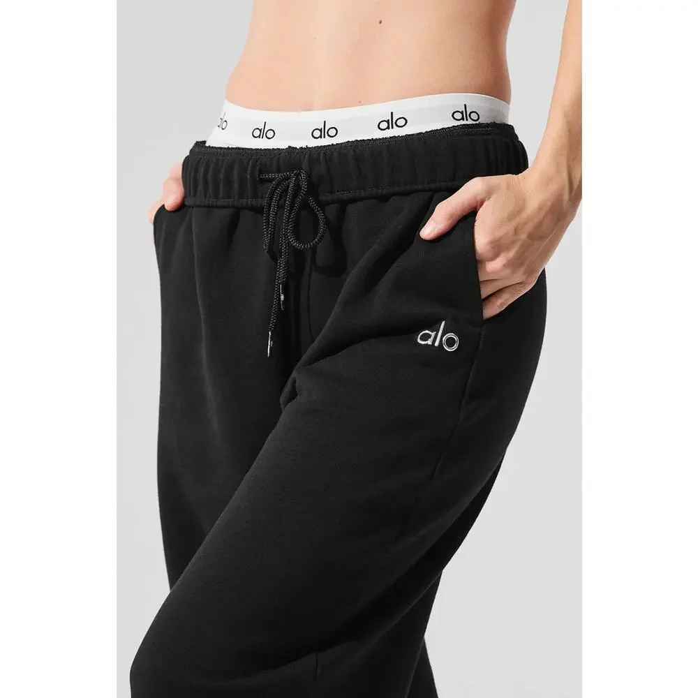 Alo Yoga Accolade Straight Leg Sweatpants Black Minimal Luxe Wide Leg Athleisure
